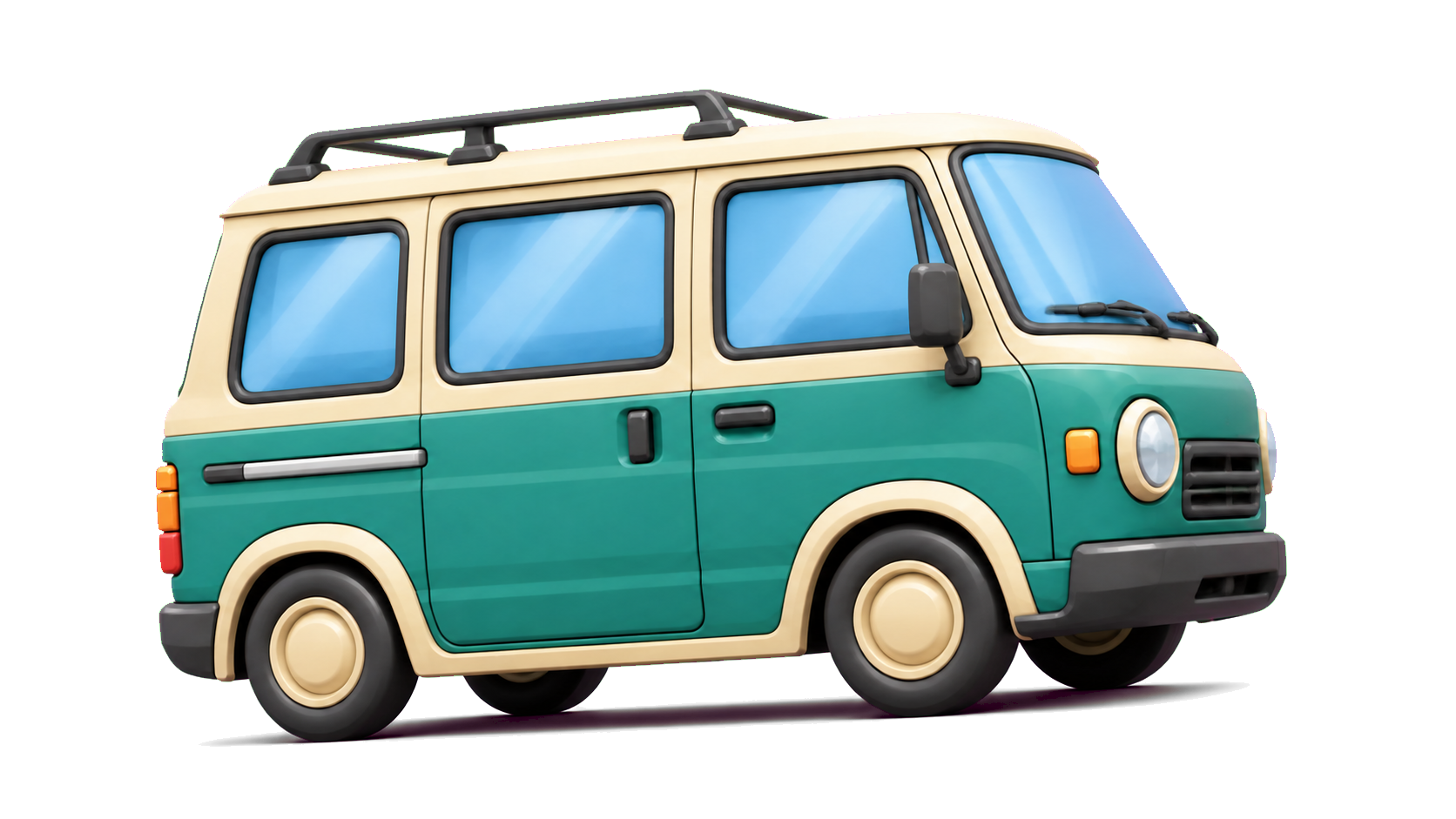 Microvan parked on a mountain road with its hazard lights on